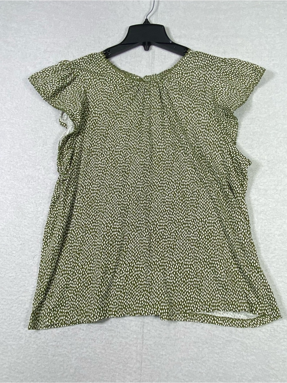 Philosophy Micro Teardrop Dot Blouse Womens 1X Olive Green Ruffle Flutter Sleeve